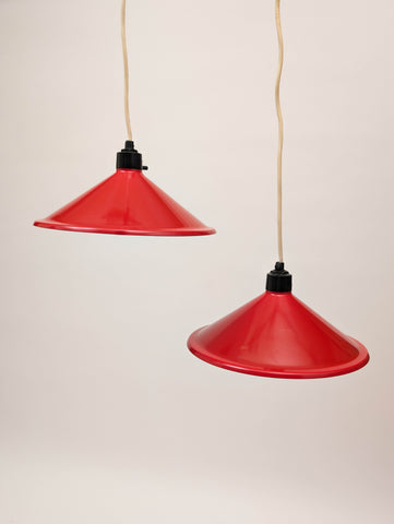 Pair of Red Hanging Mid Century Lamps