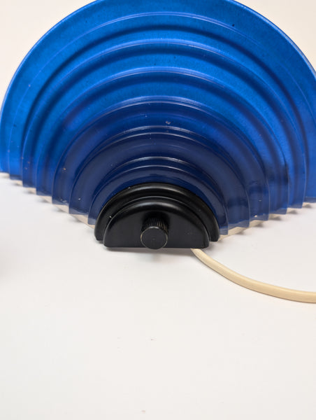 Pair of 80's Art Deco Inspired Sconces With Cobalt Blue Glass Shades