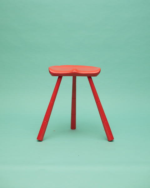 Vintage Swedish Orange Painted Three Legged Stool