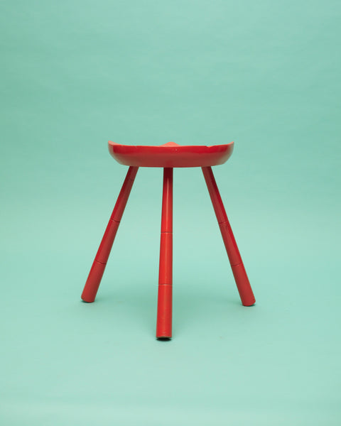 Vintage Swedish Orange Painted Three Legged Stool